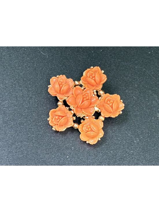 Coro Jewelry - Vintage Coro Coral Rose Brooch Gold Tone Floral Cluster Pin Mid Century